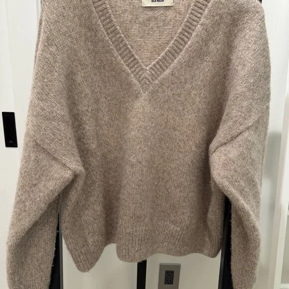 Buck Mason Highland Alpaca Boxy V-Neck Heather Khaki Size  XL - Picture 6 of 10